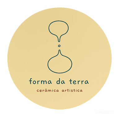 Logótipo circular verde escuro com ilustração de traço dourado fino representando uma gota de água e forma orgânica para Forma da terra Cerâmica